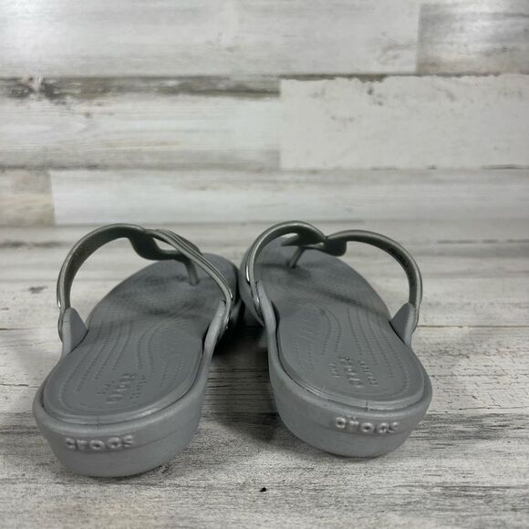 Crocs Sanrah Women's Metal Block Dual Comfort Gray Sandals Size 4 - Picture 3 of 6